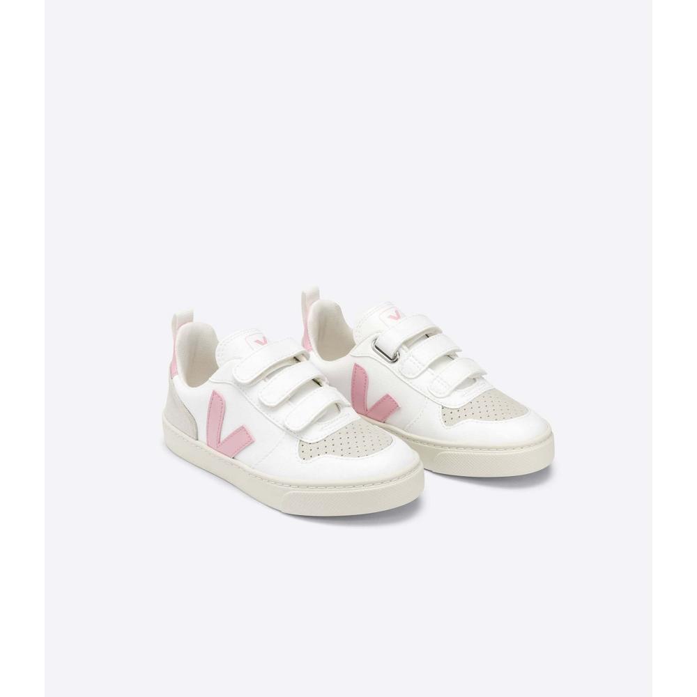 Kids' Veja V-10 STRAPS CWL Shoes White/Pink | ZA 801KOR